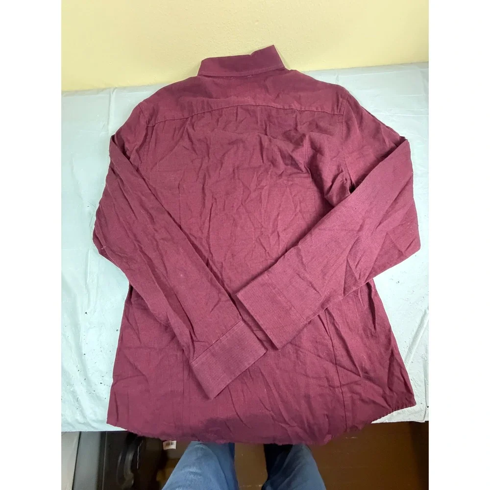 Banana Republic Mens Slim Fit Burgundy Herringbone Cotton Button Down Shirt M